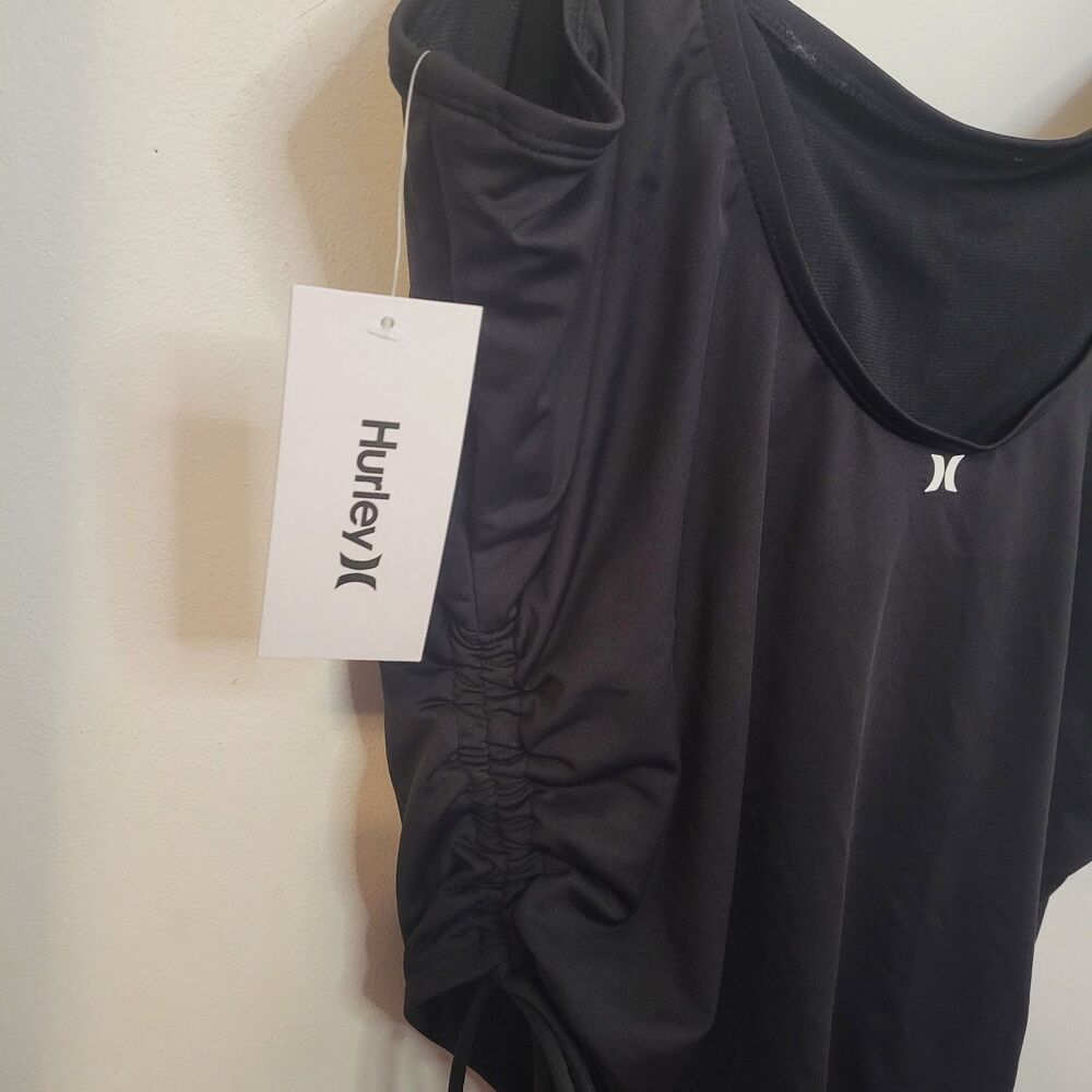 Hurley Black One Piece Swimsuit 3X NWT Adjustable Straps Side Tie Stretch Logo - Picture 4 of 6